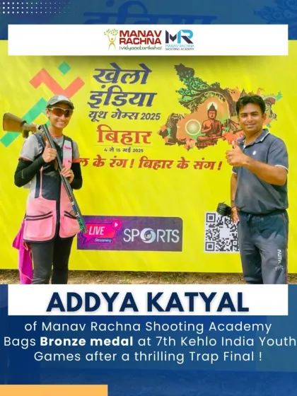 Celebrating our athlete Addya Katyal's bronze medal win in the Trap Final at the 7th Khelo India Youth Games. This achievement reflects her dedication and the quality of our trap shooting program.