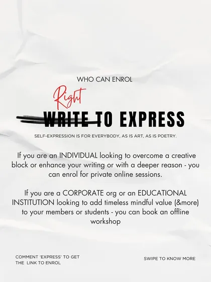 These workshops are for everyone. Whether you're an individual looking to overcome a creative block, or a corporate or educational institution wanting to add mindful value, there's a space for you here.