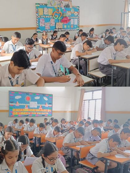 A wider view of the examination hall at Gayatri Public School during the 2023 National Olympiad.