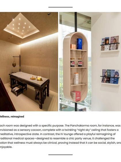 Every room is wellness, reimagined. The Panchakarma room features a twinkling "night sky" ceiling for a meditative state, proving that healing can be stylish, enjoyable, and deeply transformative.