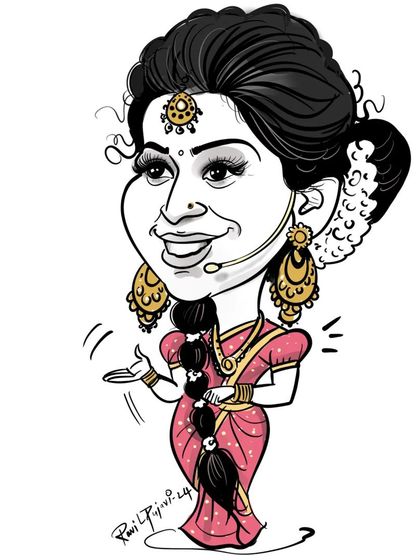A birthday caricature for the wonderful anchor Anushree. I wanted to capture her vibrant energy and traditional look in this fun, exaggerated style.
