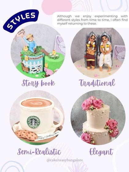 A graphic highlighting the four main styles I often return to: Storybook, Traditional, Semi-Realistic, and Elegant.