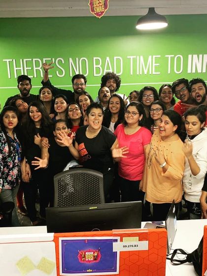 A great group shot with the team at Amazon in front of their "There's no bad time to innovate" wall. I believe there's also no bad time for a dance break to spark creativity and boost morale.