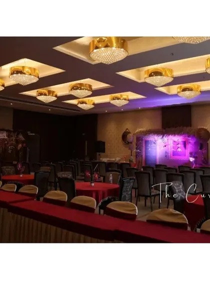A wider view of the event hall, showing how our rustic, themed setups can transform a modern banquet space into a nostalgic wonderland.