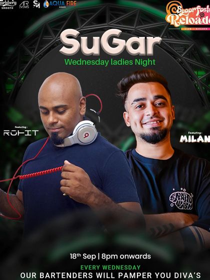 A flyer with a futuristic, geometric design for our Wednesday night event.