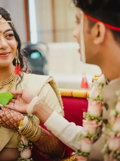 My lovely South Indian bride Sonia during her Vidhi ceremony. She wanted a soft and elegant look, which we achieved with minimal makeup and a simple hairstyle.