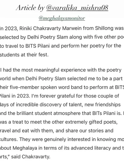 A newspaper article featuring a poet's experience of performing with us at BITS Pilani. These opportunities create lasting memories and friendships.