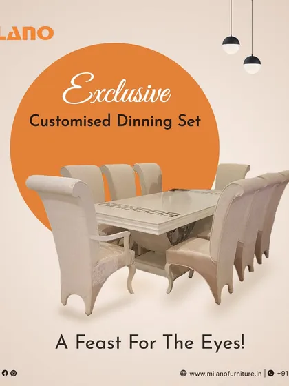 This exclusive customized dining set is a feast for the eyes. It features a high-gloss white finish with classic carved legs and plush upholstered chairs.