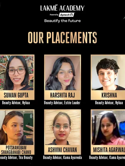 A showcase of my students who have turned their passion into successful careers. Congratulations to Suman, Harshita, Krishna, Potshangbam, Ashvini, and Mishita on their placements at Nykaa, Estée Lauder, Tira Beauty, and Kama Ayurveda.