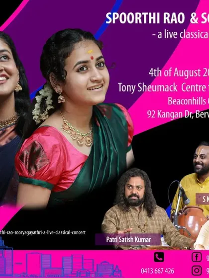 Taking my music to new shores is always exciting. This poster announces a live classical duet concert in Melbourne, Australia, where I shared the stage with the talented Sooryagayathri and a team of amazing senior artists.