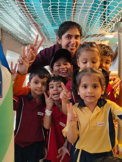 Capturing a fun selfie inside the play structure. Our staff, seen here in the background, are always on hand to ensure safety and join in the fun.