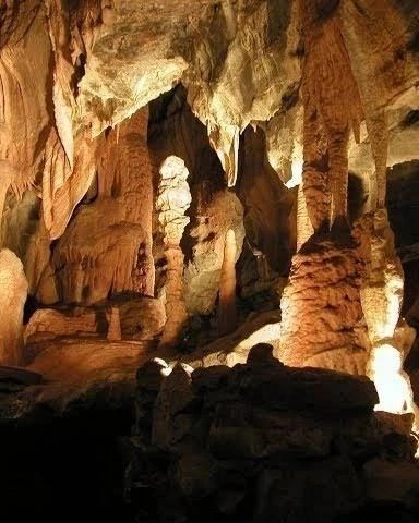 The stunning stalactite and stalagmite formations inside Belum Caves, the second-largest cave system in India.
