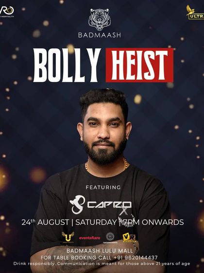 The poster for 'Bolly Heist' at Badmaash, Lulu Mall, a night of Punjabi, Bollywood, and old-school hits.