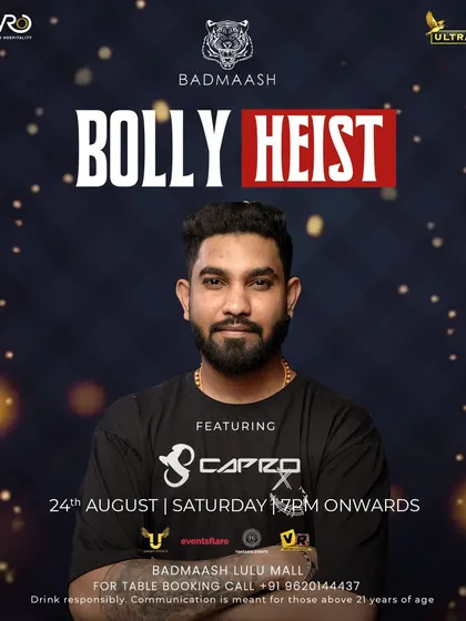 The poster for 'Bolly Heist' at Badmaash, Lulu Mall, a night of Punjabi, Bollywood, and old-school hits.