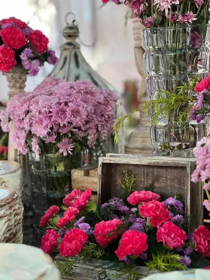 The beautiful floral arrangements that are part of our full-service catering, adding a touch of natural beauty to the buffet.