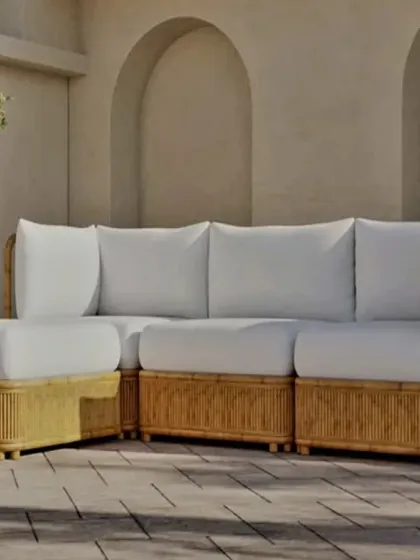 Our L-shaped bamboo sofa is perfect for modern living, offering ample seating for family and friends. We use weather-friendly fabrics and sturdy bamboo frames, making it an ideal choice for both spacious living rooms and outdoor lounge areas.