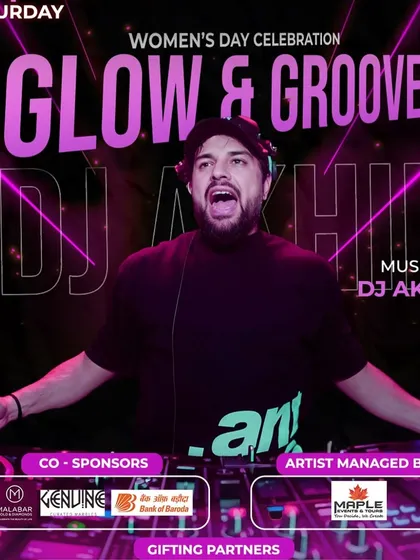 The official event poster for the "Glow & Groove" event, highlighting our role in artist management. We work closely with artists and venues to promote events and ensure a successful turnout for every show we manage.