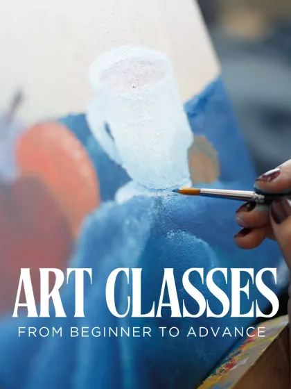 A close-up of a student's hands working on a still-life painting, representing the detailed instruction available in my art classes, from beginner to advanced.