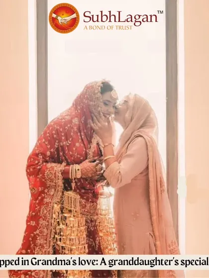 A touching moment as a grandmother kisses her granddaughter, the bride, on her forehead. Our family-centric partner search honors these precious intergenerational bonds.