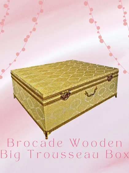 This large brocade wooden box is perfect for storing heavier sarees or lehengas. The rich fabric and ornate hardware make it a luxurious and practical addition to your bridal collection.