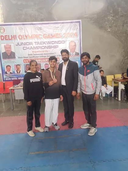 Our junior athletes celebrating their wins at the Delhi Olympic Games. We prepare students for both Kyorugi (sparring) and Poomsae (forms) events.
