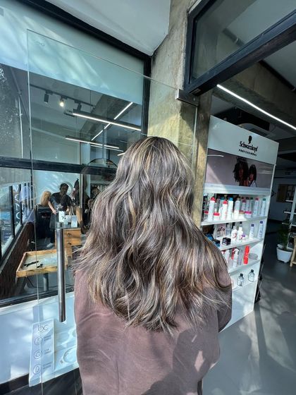 Another shot of the ash blonde, showing how it looks in different lighting by the salon entrance.