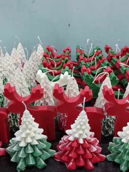 Another view of my workshop during the busy Christmas season, with many candles ready for packing.