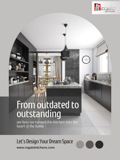 From outdated to outstanding. This ad showcases a stunning dark-themed kitchen, illustrating how we can transform the heart of your home into a dream space.