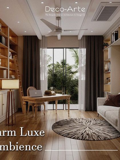 Embrace the warm luxe ambience of this home office and library. A perfect blend of comfort, style, and refined details, this space invites tranquility and productivity with its floor-to-ceiling bookshelves and view of the outdoors.