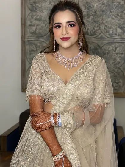 A close-up of my engagement bride Devyani. I gave her a bold red lip and defined eyes to match her beautiful diamond jewelry.
