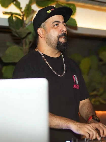 On the decks at Pangeo on a Saturday night. The vibe was high energy with a groovy crowd.