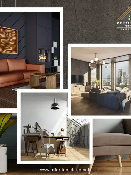 This collage demonstrates the range of our design capabilities, from modern living rooms with city views to cozy, minimalist office spaces.