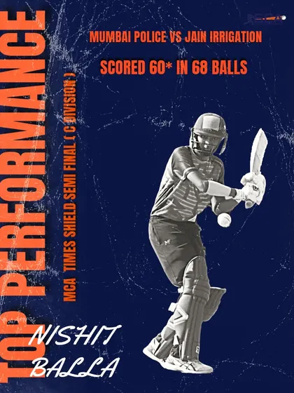Another top performance from Nishit Balla, this time an unbeaten 60 in the Times Shield semi-final. Excelling in knockout games requires immense mental strength, and I am proud to see my players deliver when it matters most.