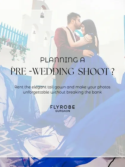 Planning a pre-wedding shoot? This graphic showcases a stunning blue trail gown, proving you can get unforgettable photos without breaking the bank.