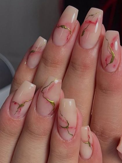 The original inspiration picture for the pink and gold marble nails. I always aim to match the color, style, and feel of the designs you bring to me.