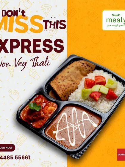 Don't miss our Express Non Veg Thali. This plate brings together the best flavours, including a rich chicken curry and dal, served with rice and roti. It's a convenient and delicious option for a fulfilling meal.