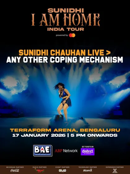 A meme-style graphic stating "Sunidhi Chauhan Live > Any other coping mechanism" for the Bengaluru show. We use relatable, shareable content to build buzz.