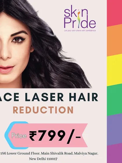We are proud to offer exclusive, affordable pricing for the LGBTQIA+ community. This graphic highlights our special rate for face laser hair reduction, making inclusive care a reality.