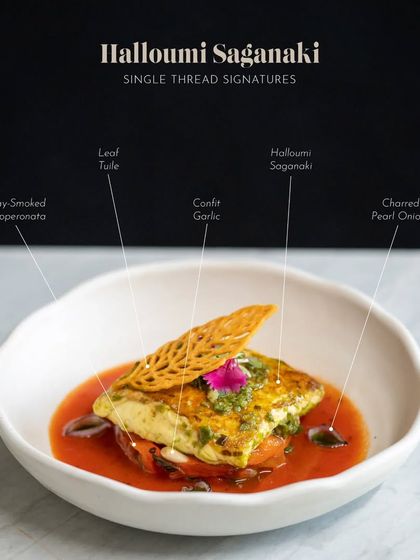 My take on the Greek appetizer, Halloumi Saganaki. I use fresh halloumi from Begum Victoria Cheese, pan-seared until crisp, and serve it over a vibrant, smoky pepperonata with confit garlic.