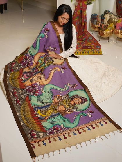 This is a glimpse into my Kalamkari Edition, featuring a wide array of hand-painted dupattas and fabrics from the Indralokam series. Each piece is a unique story, available for you to customize into your dream outfit.