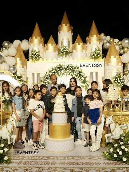 The birthday boy and his friends gather for a group photo in front of the grand castle backdrop. My goal is to create a space that not only looks amazing but also becomes the setting for happy memories.