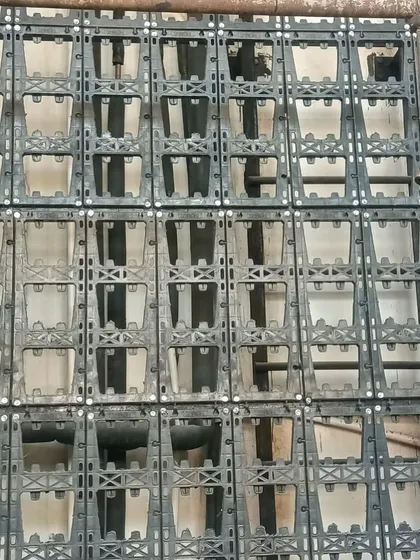 Another view of the empty panels, showing the sturdy construction. These form the grid that will soon be a wall of green.