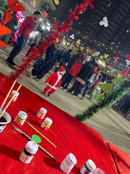 Our art station set up at a Christmas carnival. We can provide creative activities for any type of event, large or small.