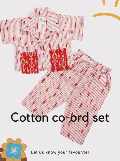This red ikat print co-ord set brings a touch of traditional Indian craft to your little boy's wardrobe. The pattern is timeless and the cotton fabric is incredibly soft.