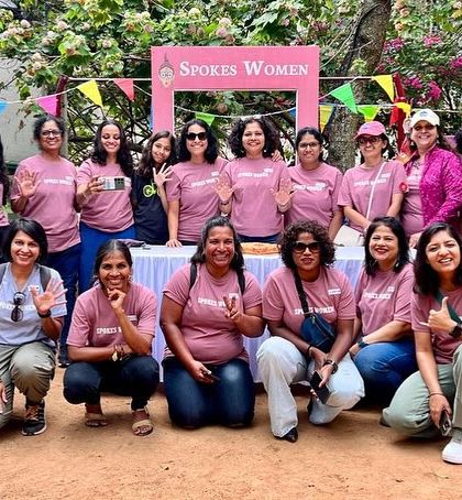 A full group shot of the incredible women who make our events happen. Everyone is wearing our comfortable and stylish 'Spokes Women' T-shirt.