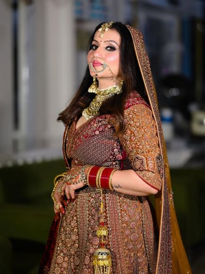 A confident bridal portrait where the bride's expression and pose exude pure elegance.