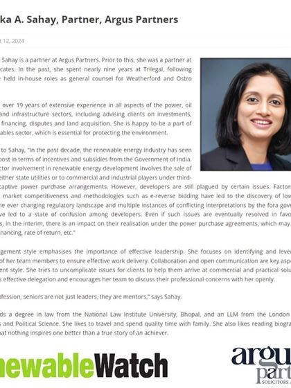 In this feature by RenewableWatch Magazine, I discuss the challenges and opportunities in India's renewable energy sector. I highlight how developers navigate regulatory complexities and how my role is to provide pragmatic solutions to ensure the financial viability of their projects.