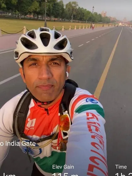 A selfie taken during a 79km ride to India Gate. We are always pushing our limits and exploring new distances.