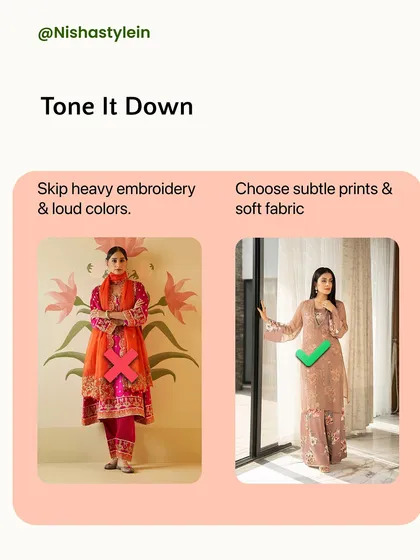 For office functions, tone it down. Skip the heavy embroidery and loud colors. Instead, choose subtle prints and soft fabrics to look traditional yet professional.