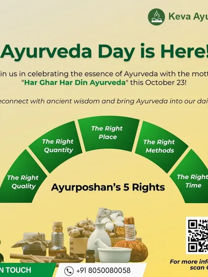 Ayurveda Day is here. We celebrate with the motto "Har Ghar Har Din Ayurveda" and the 5 Rights of Ayurposhan: Right Quality, Quantity, Place, Methods, and Time.
